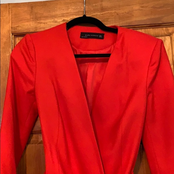 Red Zara Tie Waist Blazer - Picture 2 of 4